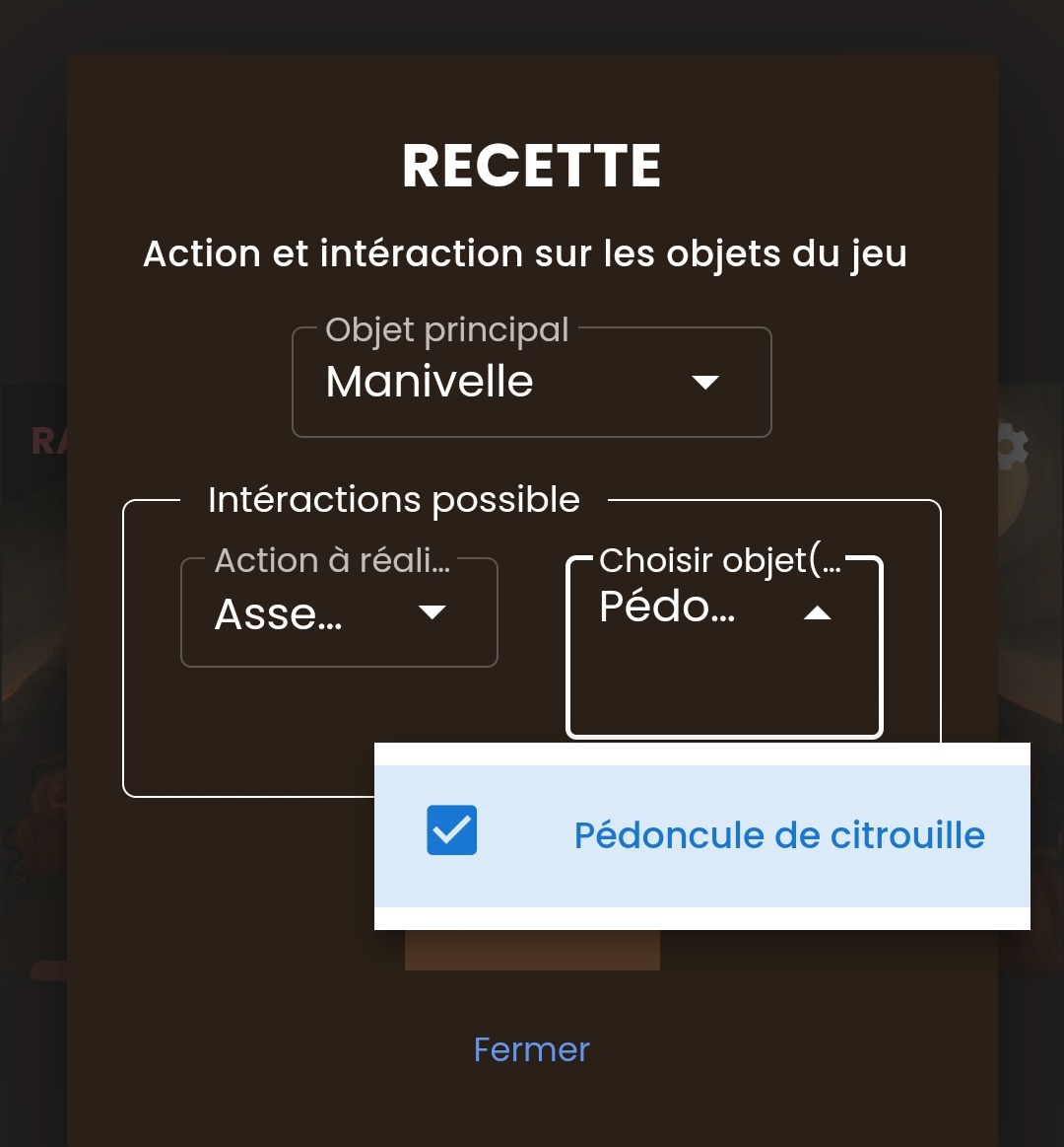 Create recipes for assembling objects in your escape games